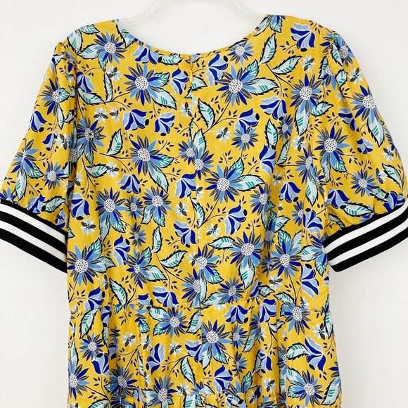 NWT Eloquii Floral Short Sleeve Dress Size 20 Yellow Pleated Black White Trim - Picture 5 of 9